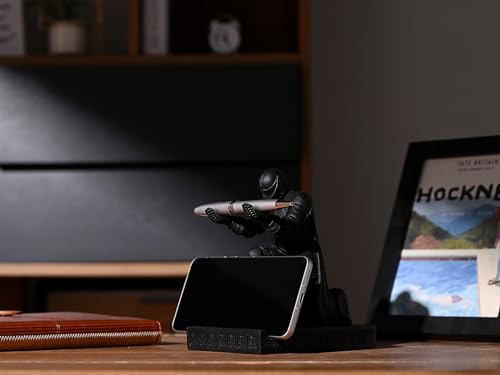 Windbreaker Soldier Knight Pen Holder Personalized Desk Accessory, Mobile Phone & Gaming Controller Holder, Device Stand Gift for Medieval Enthusiasts (Black) - color: Black