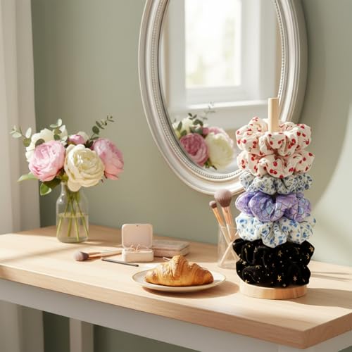 2 Pcs Scrunchie Holder Stand, Wood Hair Tie Organizer Vertical 15-20 Scrunchies Hairs Accessories Organizer Display Scrunchy for Women Bathroom Bedroom Decor
