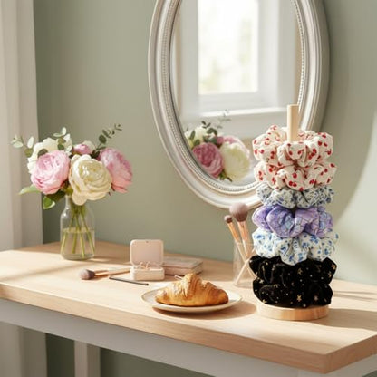 2 Pcs Scrunchie Holder Stand, Wood Hair Tie Organizer Vertical 15-20 Scrunchies Hairs Accessories Organizer Display Scrunchy for Women Bathroom Bedroom Decor