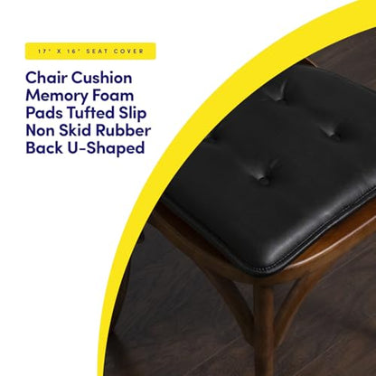 Sweet Home Collection Chair Cushion Memory Foam Pads Tufted Slip Non Skid Rubber Back U-Shaped 17" x 16" Seat Cover, Faux Leather Black 4 Count - color: Faux Leather Black, size: 4 Pack, style: Foam Pads