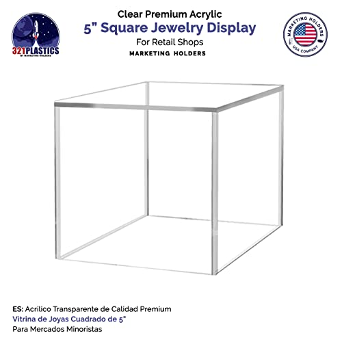 Marketing Holders 5" Acrylic Display Riser Box with One Open Side Versatile Clear Square Retail Merchandise Storage Bin or Product Platform - color: 5" Clear