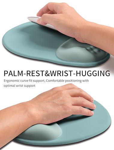 Palm-Rest and Wrist-Hugging Mouse Pad Wrist Rest, Ergonomic Wrist Support with Curve Fitting Cushioned Memory Foam for Carpal Tunnel Pain Relief, 9.9 x 8.3 Inch, Azure Dream - color: Azure Dream