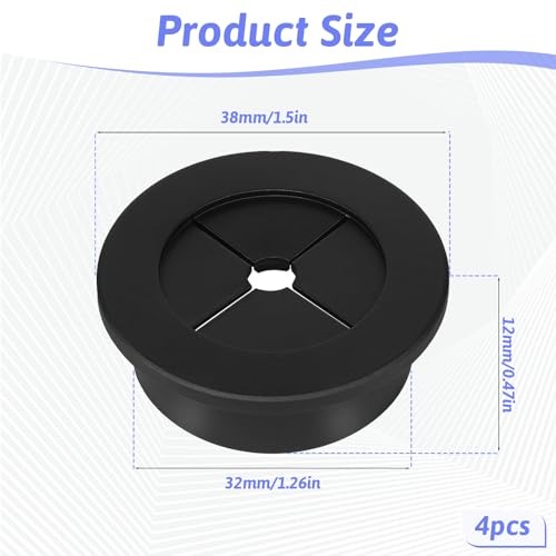 4PCS Cable Cord Grommet, 1-1/4 Inch (32mm) Black Desk Grommets Flexible Silicone Cable Cord Grommet Wire Hole Cover Pass Through Desk Grommets for Table and Other Furnitures Hole Cover