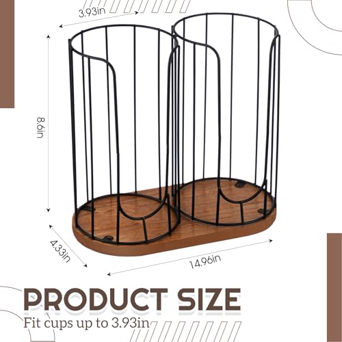 Geelin 18oz Adjustable Coffee Cup Dispenser with Wooden Base, Cup and Lid Holder, Cups Holder Organizer for Coffee Pod Straw and Lid Storage(2-Compartment Single,Color 1) - color: Color 1, style: 2-Compartment Single