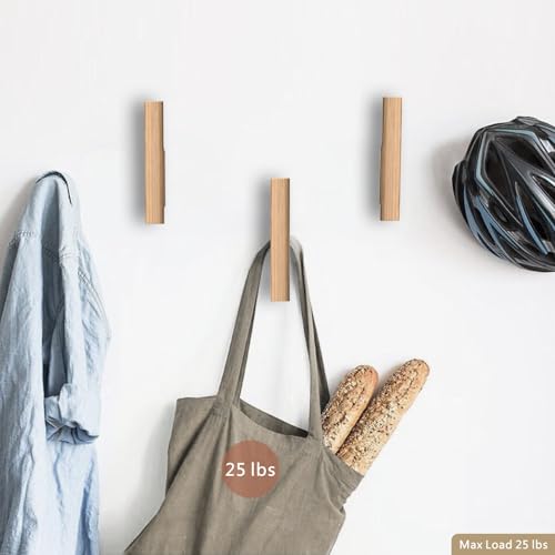 Wood Wall Hooks 4 Pack Coat Hooks Wall Mount Natural Wooden Hooks for Hanging Hat, Bag, Backpack, Rustic Coat Hooks for Wall, Wood Towel Hooks for Bathrooms and Entryway Hooks - color: Beech