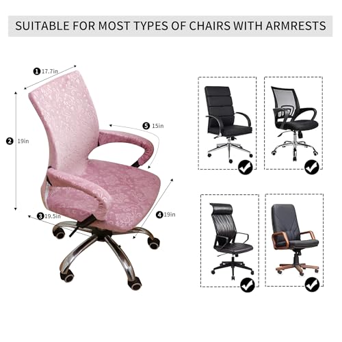 Velvet Pink Office Chair Cover with Armrest Cover 18Inch Wide Stretch Small Desk Computer Chair Covers with Long Zipper Arm Slipcovers Washable - color: Velvet-pink, size: Small
