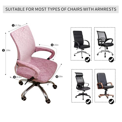 Velvet Pink Office Chair Cover with Armrest Cover 18Inch Wide Stretch Small Desk Computer Chair Covers with Long Zipper Arm Slipcovers Washable - color: Velvet-pink, size: Small