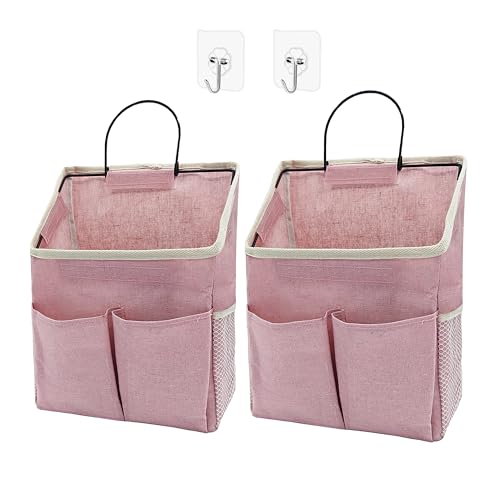2pcs Wall Hanging Storage Bag,Wall Hanging Organizer Bags with Pockets, Wall Organizer Storage for Dormitory Bathroom Bedroom Kitchen(Pink) - color: 2pcs Pink