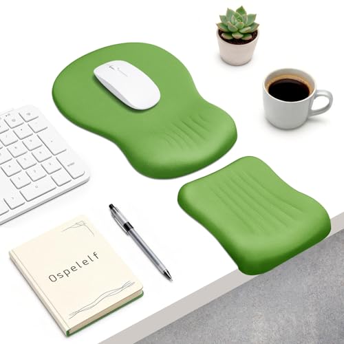 Ospelelf Mouse Pad with Wrist Rest Set Foam L-Shaped Desk Elbow Pad Ergonomic Desk Edge Cushion Anti-Slip Rubber Bottom Office Women Desk Accessories for Computer, Laptop and Gaming, Dark Green - color: Dark Green