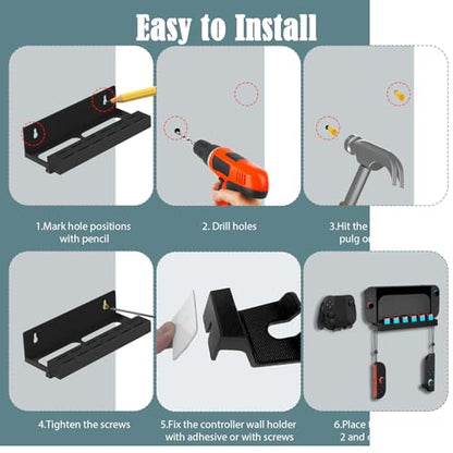 Metal Wall Mount Compatible with Nintendo Switch 2/1/OLED, Switch 2 Wall Mount Kit with Controller Holder, 12 Game Card Holders and 2 for Joy Con Brackets, Safely Store Switch 2 Near TV