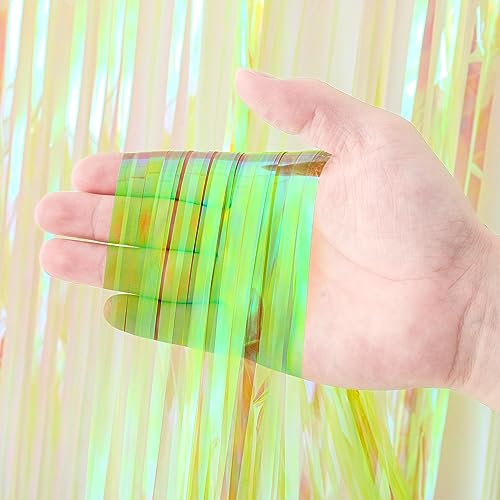 Voircoloria 3 Pack 3.3x8.2 Feet Neon Green Foil Fringe Backdrop Curtains, Tinsel Streamers Birthday Party Decorations, Fringe Backdrop for Graduation, Baby Shower, Gender Reveal, Disco Party - color: 19 Neon Green