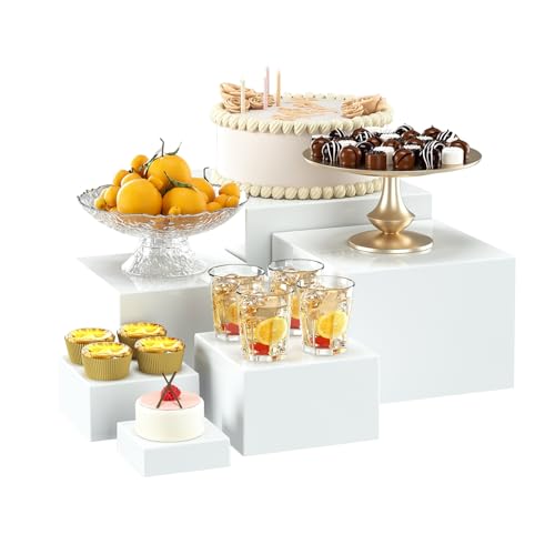 6 Pcs White Acrylic Boxes for Display as Buffet Risers and Stands, Food Risers for Party, Table, Stands, including 8", 7", 6", 5", 4", 3" (Small, 6Pcs, White) - size: Small, 6Pcs, White