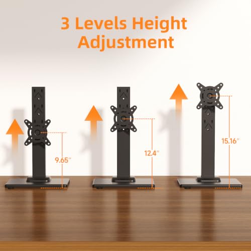 Suptek Single LCD Computer Monitor Free-Standing Desk Stand Mount Riser for 13 Inch to 43 Inch Screen with Swivel, Height Adjustable, Rotation, 50, 75, 100mm VESA Base Stand, Black - size: 13-43in(single)