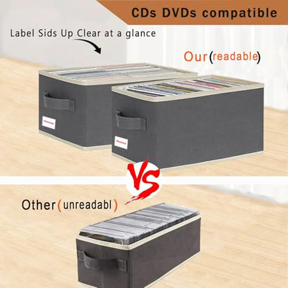 CD/DVD storage box Universal, stackable CD/DVD organizer with lid, Blu-ray disc media holder, video game disk, album, 4Pack can hold 180cd / 80dvd Gray - size: 4pack Grey
