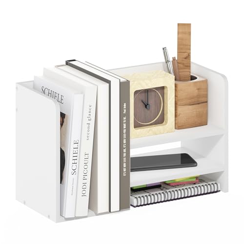 Furinno HERMITE Desk Organizers, Office Organization with Accessories and Vertical File Holder, Desktop Book Shelf, for Office Supplies, Desk Accessories, for Study Room, Dorm, White - color: White, size: 15.8-Inch