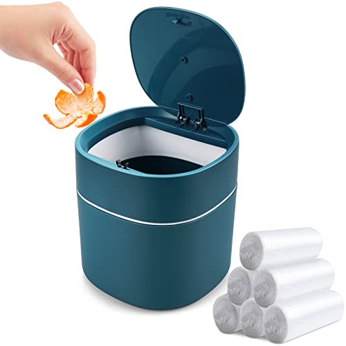 Mini Desk Trash Can with Lid with Trash Bags 180 pcs Press-Top 0.5 Gallon Tiny Countertop Waste Basket Small Table Top Plastic Covered Garbage Bin for Desk Top (Blue) - color: Blue