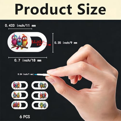 6Pcs 6 Styles Cute Camera Cover Slide Birds 0.04 Inch Privacy Guard Accessories, White Webcam Cover Ultra Thin Protector Blocker for Desktop Computer Tablet Notebook Mini PC Office Use - color: Birds