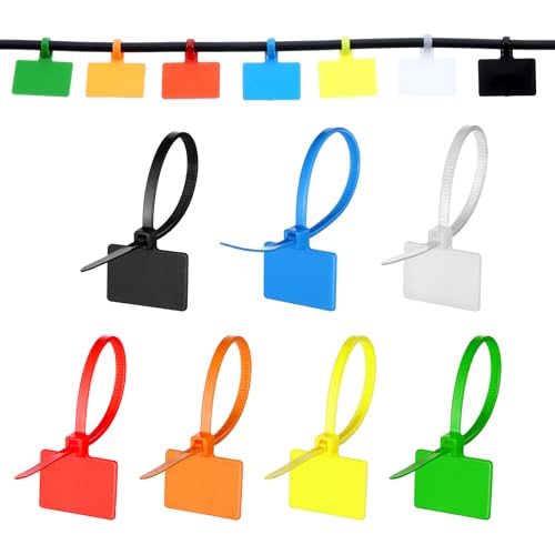 100 PCS Zip Tie Labels Cable Tags, Wire Zip Ties with Label Self-Locking, Nylon Cable Ties Writte on Wraps Marker for Wire Luggage Tags Home Office, 7 Colors