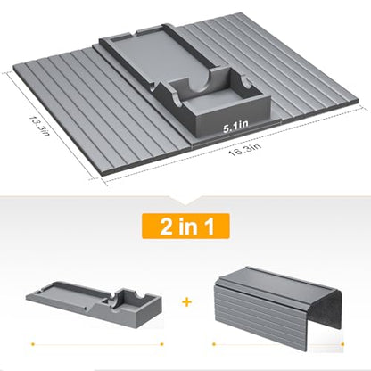 Bestjing Bamboo Couch Armrest Table, Sofa Arm Tray with Detachable Couch Cup Holder- 2 in 1 Anti-Slip Foldable Sofa Armchair Caddy Table for Drinks Cellphone TV Remote Snacks (Gray) - color: Gray, size: 16.3" x 13.3" x 2"