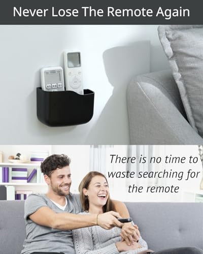 LINFIDITE 2 Pack Adhesive TV Remote Control Holder Wall Mount TV Remote Holder Wall Remote Control Caddy Storage Organizer Universal Controller Stand Box (For 2 Or 3 Remote Controls–Black - color: Black, size: 2Pack