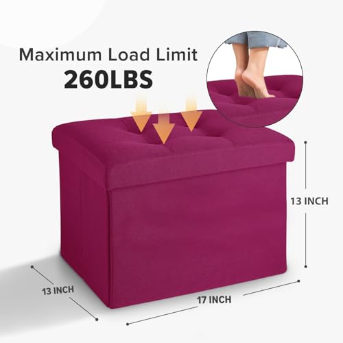 LINMAGCO Small Storage Ottoman Stool Foot Rest Stool Under Desk Stool Short Folding Ottoman Linen Cloth ROSEO 17X13X13IN - color: Roseo(linen), size: 13"D x 17"W x 13"H
