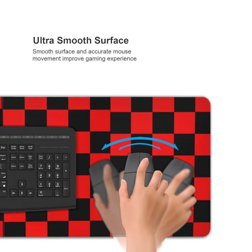 Black Red Checkered Mouse Pad Large Desk Mat for Keyboard and Mouse Non-Slip Gaming Mousepad Office Desk Accessories for Computer 35.4x15.7Inch - color: Black Red Checkered