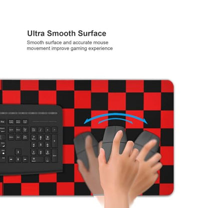 Black Red Checkered Mouse Pad Large Desk Mat for Keyboard and Mouse Non-Slip Gaming Mousepad Office Desk Accessories for Computer 35.4x15.7Inch - color: Black Red Checkered