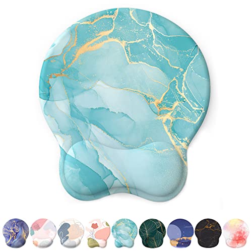 eulps Mouse Pad with Wrist Rest, Comfortable Computer Mousepad with Gel Wrist Support Smooth Surface and Non-Slip PU Base for Pain Relief, Laptop, Office & Home (Blue Marble) - color: Blue Marble