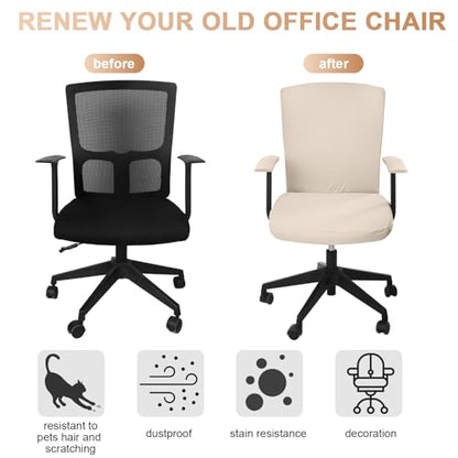 Tallew 4 Pcs Office Chair Covers Set Computer Universal Protective Stretchable Chair Seat Covers Desk Armrest Slipcovers Pads Office Cushion Backrest for Rotating(Cream) - color: Cream