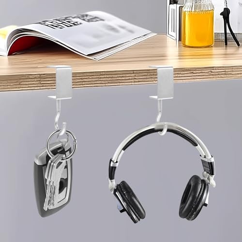 cobee Clamp-On Under Desk Hooks, Desk Mount Hanging Bag Holder Metal Hook Adjustable Headphones Clamp Organizer Portable Purse Hanger Clip Reduce Desk Clutter Table Desk Under Counter (4 Pcs, Silver) - color: 4 Pcs, Silver