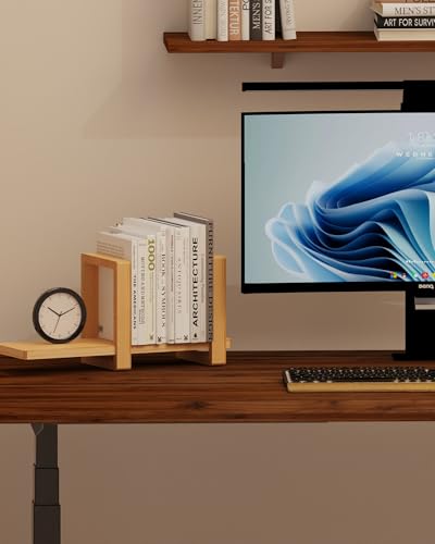100% Solid Wood Adjustable Desktop Bookshelf, Retro Tabletop Bookshelf, Desk Shelf Living Room, Home, Office, Perfect for Magazine, Books, Cookbooks, No Tools Required to Assemble (Yellow) - color: Yellow