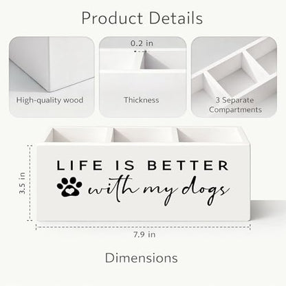 Life Is Better With Dogs Desk Organizer | Cute dog quote design; 3-compartment wooden holder stores pens, pencils, scissors, rulers. - color: Better With Dogs