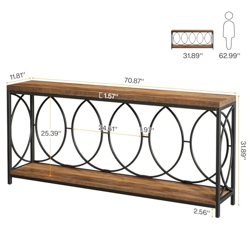 Tribesigns 70.9-Inch Extra Long Console Table, 2-Tier Industrial Table Behind Couch with Storage Shelf, Narrow Entryway Console for Living Room, Entryway, Hallway, Rustic Brown