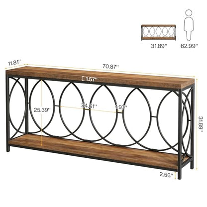 Tribesigns 70.9-Inch Extra Long Console Table, 2-Tier Industrial Table Behind Couch with Storage Shelf, Narrow Entryway Console for Living Room, Entryway, Hallway, Rustic Brown