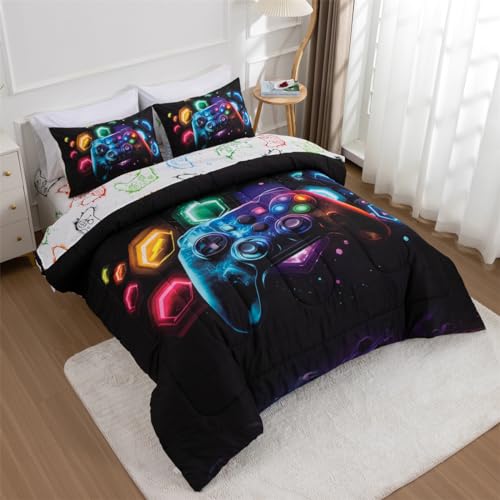 NTBED Game Console Comforter Set for Boys Girls Kids Space Universe Gaming Lightweight Microfiber Gamer Bedding Sets (Multi, Queen 5Pcs) - color: Yellow, size: Queen