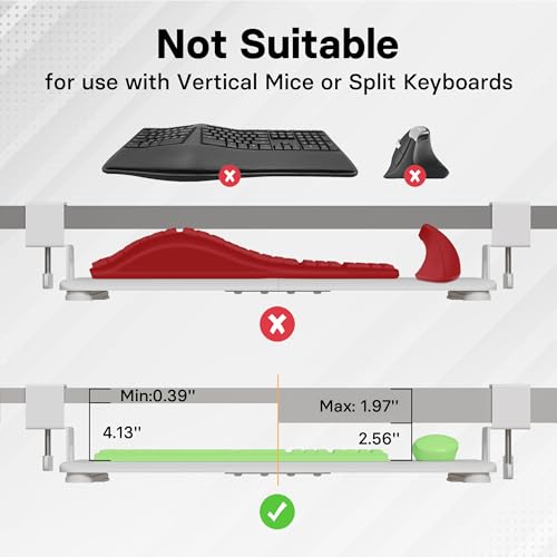 BONTEC KMT01-PJ Under Desk Keyboard Tray, Pull-Out Keyboard & Mouse Platform with C-Clamp, 20 x 11.8 in Space-Saving Ergonomic Slide-Out Drawer, White - color: White, size: 20" x 11.8"