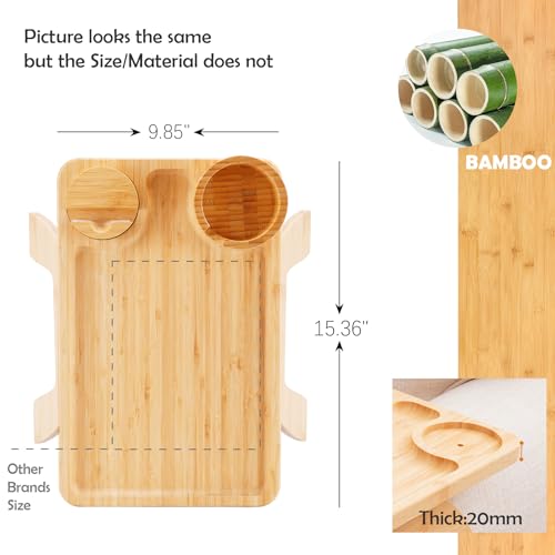 Nnewvante Couch Table on Arm,3 in 1 Large 15.36"x9.85" Bamboo Couch Cup Holder Sofa Arm Clip on TV Tray Table with 360°Rotated Phone/Cup Holder - color: Bamboo