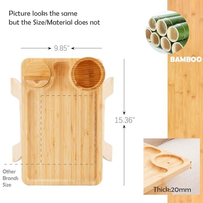 Nnewvante Couch Table on Arm,3 in 1 Large 15.36"x9.85" Bamboo Couch Cup Holder Sofa Arm Clip on TV Tray Table with 360°Rotated Phone/Cup Holder - color: Bamboo