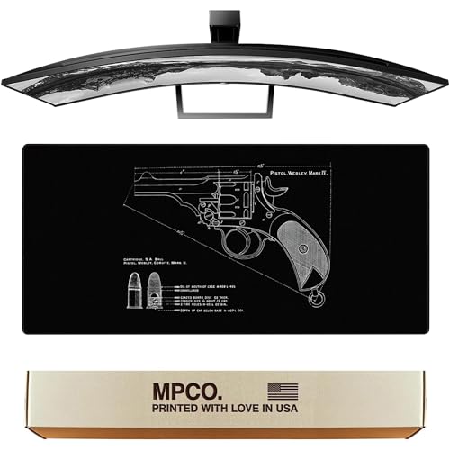 MPCO. Original Large Gaming Desk Mat – 36"x17" Aeroglyde Blueprints Pistol Webly Mark IV Black Full Desk Mouse Pad for Smooth Precision Non-Slip, Washable Extra-Large PC Mouse Pad for Gaming Sessions - color: Aeroglyde Pistol Webly Mark IV – Black