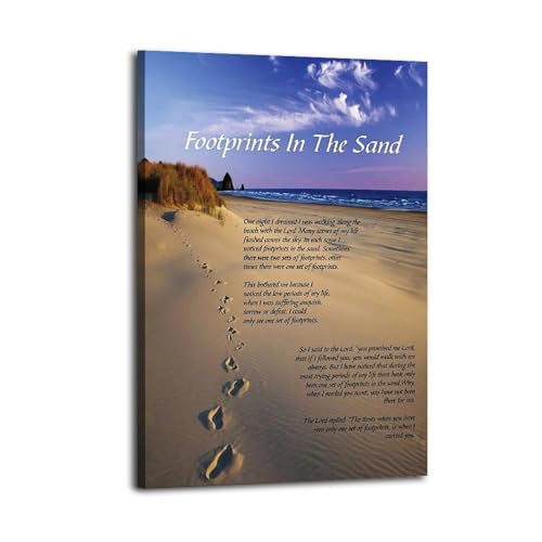 Zapeeitt Footprints in the Sand Wall Art Decor, Canvas Prints, Inspirational Christian Poem Wall Poster, Beach Picture for Living Room Beach Office 12x18inch(30x45cm) Frame-style-2 - color: Frame-style-2, size: 18"L x 12"W