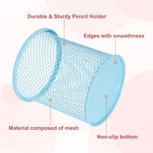 uxcell 2Pcs Mesh Pencil Holder, Metal Pen Cup Desk Organizer Makeup Brush Cup Holder for Home, Office, Classroom(Light Blue) - color: Light Blue