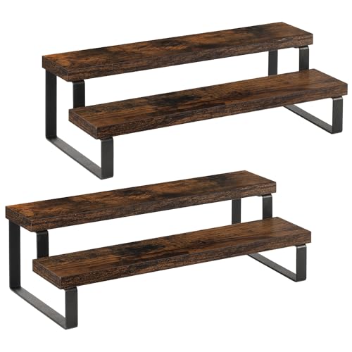 YINMIT Wooden Display Riser Stand, Tiered Perfume and Cologne Organizer Stand, 2 Tier Spice Rack Organizer, Rustic Display Shelf for Candles (2 Tier, 2 Pack) - color: 2 Tier,2 Pack,Brown