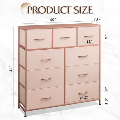 WLIVE 9-Drawer Dresser, Fabric Storage Tower for Bedroom, Hallway, Entryway, Closet, Tall Chest Organizer Unit with Fabric Bins, Steel Frame, Wood Top, Easy Pull Handle, Pink - color: Pink
