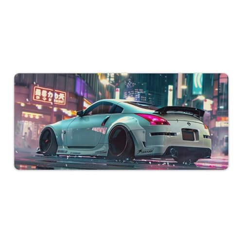 Gaming Mouse Pad, JDM R35 Car Mouse Pad, White City Neon Desk Mat, Extended 35.4" x 15.7" for Office Home, Non-Slip Rubber Keyboard Mat Decor, Computer Accessories Office Organizers Supplies - color: White Street Cars, size: 35.4" x 15.7"