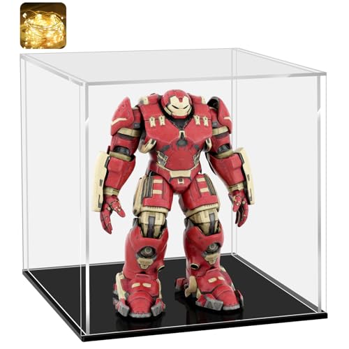 LANSCOERY Acrylic Display Case, 6x4x6 in Clear Display Box with 2mm Panels, Black Base, LED String Light Accessory for Mini Models and Small Collectibles - color: Black, size: 6x4x6inch; 15x10x15cm