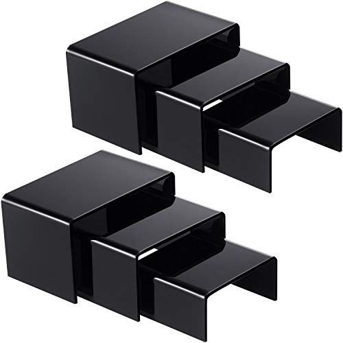Chuangdi 2 Sets Acrylic Display Risers, Product Stand, Jewelry Display Riser Shelf Showcase Fixtures for Dessert Cupcake Candy Figure Treat Action Showcase(Black,Small Set) - color: Black, size: Small Set