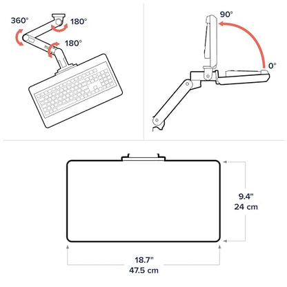 Ergotron – Upgraded LX Pro Premium Keyboard Arm, Wall Mount Adjustable Keyboard Tray – White - color: White