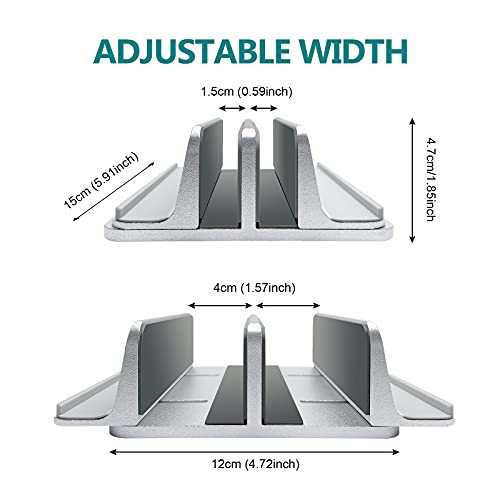Vertical Laptop Stand for Desk Metal Heavy Duty, 4 Slots Adjustable 4in1 Vertical MacBook Stand Rack Pro Holder Compatible w' All Surface Dell Samsung HP Chromebook Upto 17.5' - Sliver