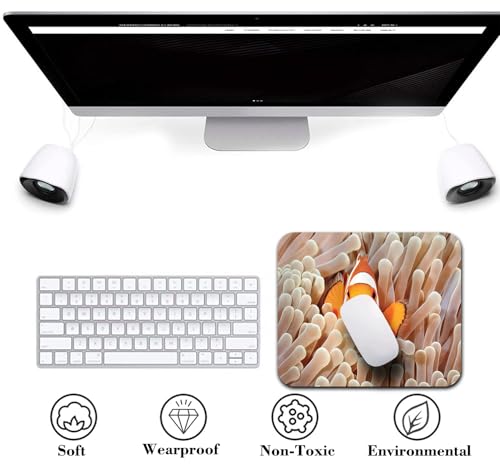 Cute Clown Fish Mouse Pad, Marine Wildlife Swimming in Tentacles Desk Mat | Pacific Ocean Bali Indonesia Underwater Landscape, Anti-Slip Rubber Base, Silky Smooth Surface, Cute Office/Gaming Mousepad - color: Color_CNl