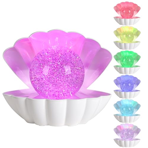 LKUA Shell Pearl Beach Themed Night Light, RGB 8 Colors Changing Mood Shell Pearl Lamps, Bedside LED Clamshell Portable Night Lights for Bar (Large White Shell) - color: Large white shell